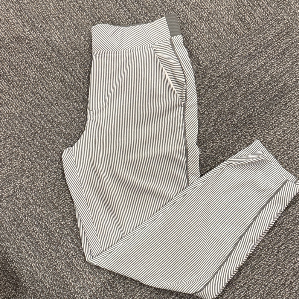 Athleta Striped Brooklyn mid rise ankle Pants - Gray and White